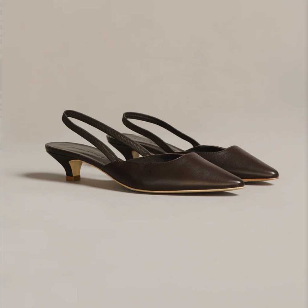 NWT! JENNI KAYNE Leather Kitten Heel in Chocolate - 37